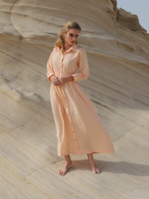Waist tie long sleeves dress